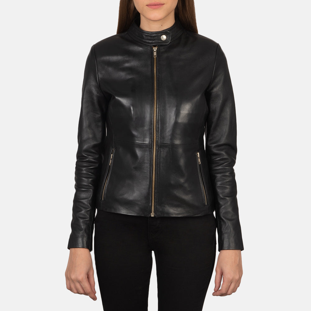 
Pormenor de alfaiataria da bainha em Rave Brown Leather Biker Jacket