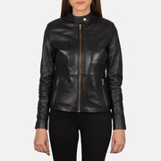 
Pormenor de alfaiataria da bainha em Rave Brown Leather Biker Jacket