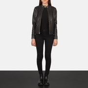 
Rave Brown Leather Biker Jacket - Vista lateral mostrando o corte ergonómico de mangas