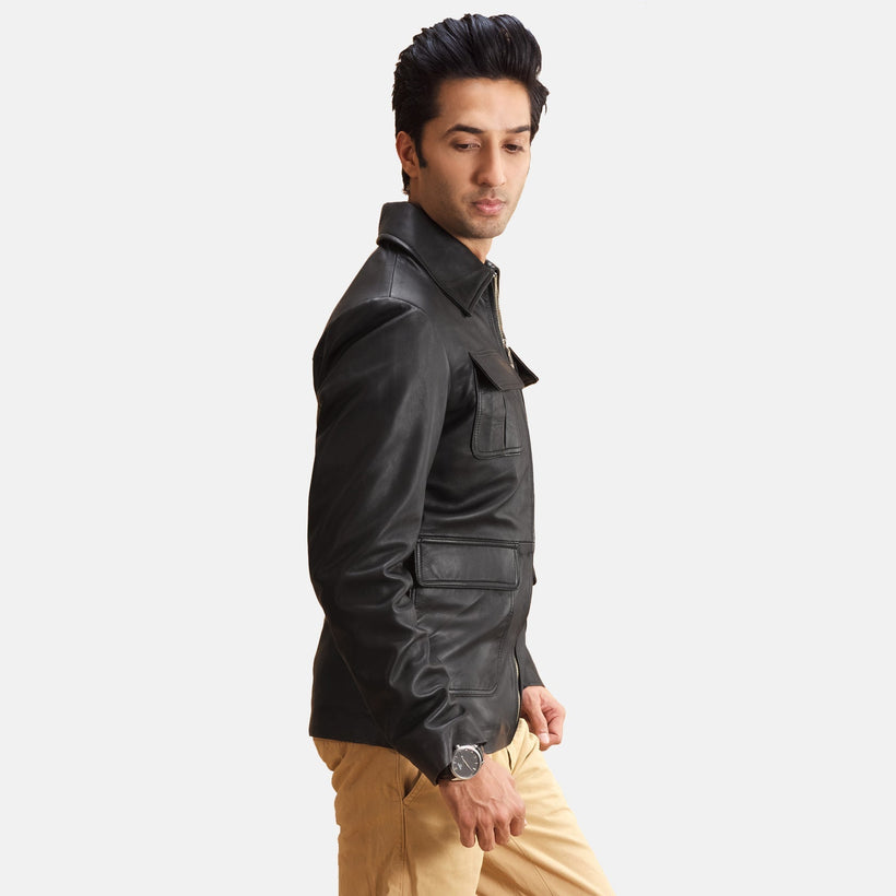 Raven Preto Jaqueta de Couro para Homem