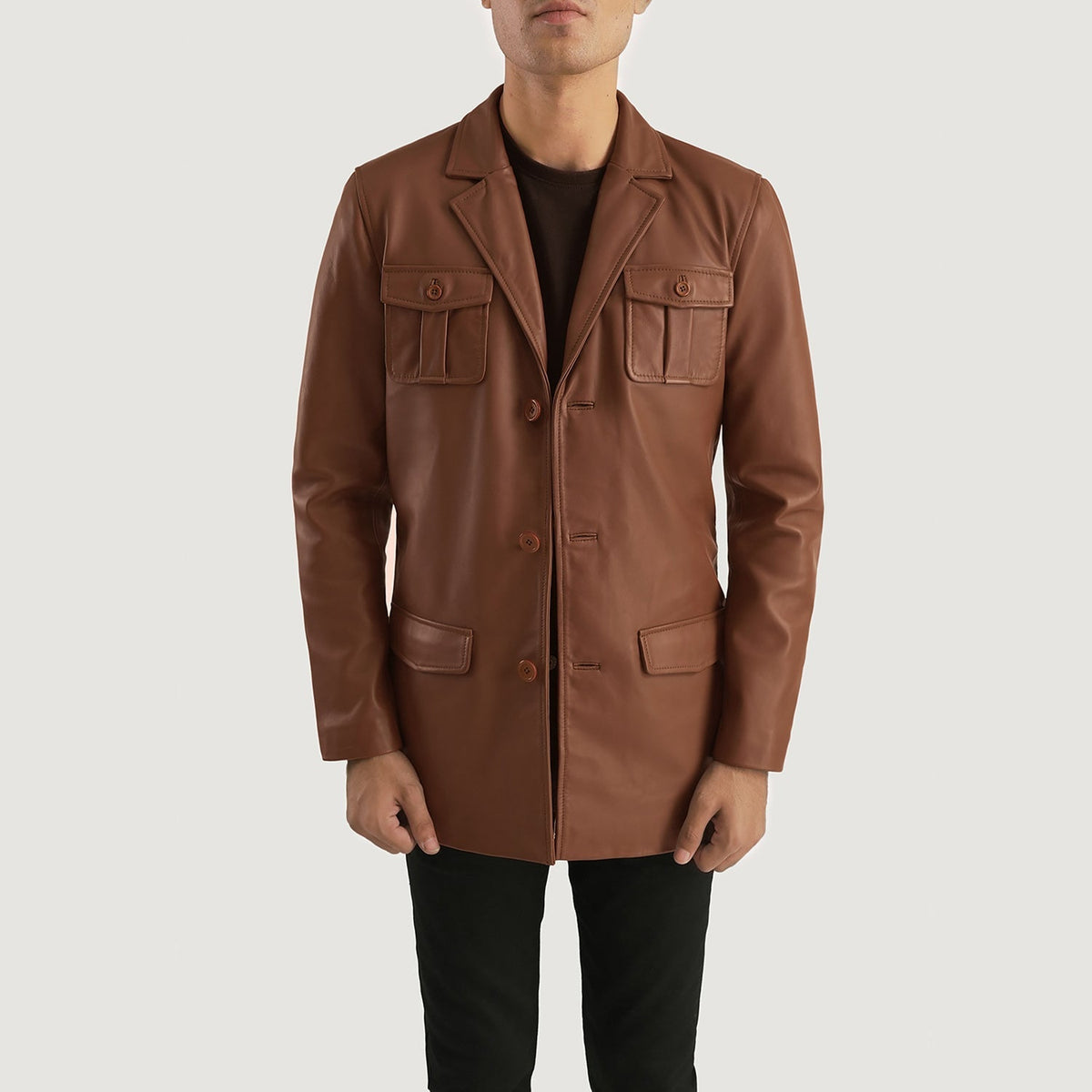 Open hem &amp; Hem Craftsmanship Construction Detail on Ray Cutler Black Leather Blazer