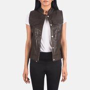 
Rayne Moto Castanho Colete em Couro para Mulher in Brown Sheepskin Leather - Vista frontal e silhueta ajustada | Comprar online