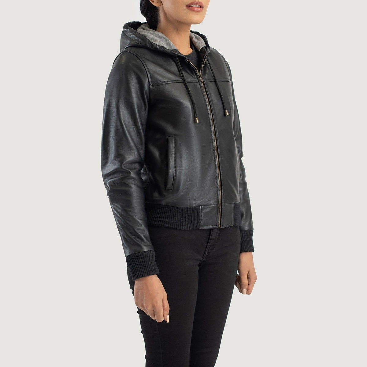 
Rebella Hooded Jaqueta Bomber de Couro para Mulher – alternate product view 2