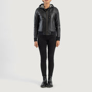 
Rebella Hooded Jaqueta Bomber de Couro para Mulher – alternate product view 3