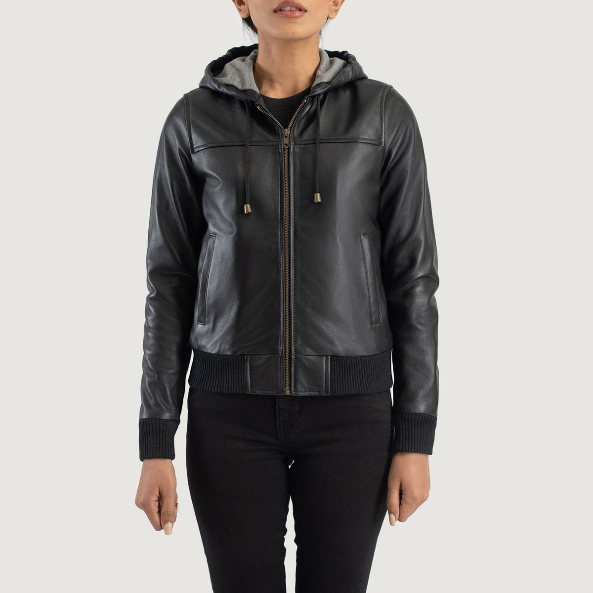 
Rebella Hooded Jaqueta Bomber de Couro para Mulher – alternate product view 4