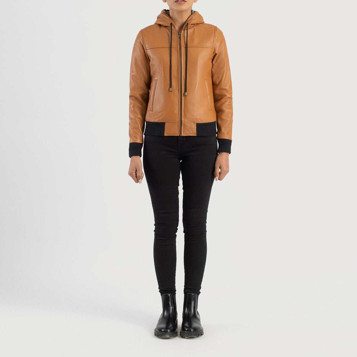 
Rebella Hooded Jaqueta Bomber de Couro para Mulher – alternate product view 3