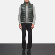 
Reeves Verde Leather Colete acolchoado para Homem - Vista lateral mostrando o corte ergonómico de mangas