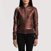 Women's Reida Bordô Blusão Bomber de Couro para Mulher in Maroon Sheepskin Leather - Front Profile View &amp; Tailored Silhouette | Buy Online