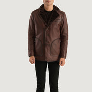 
Rocky Castanho Fur Casaco em Couro para Homem in Distressed Brown Sheepskin Burnishing - Vista frontal e silhueta ajustada | Comprar online