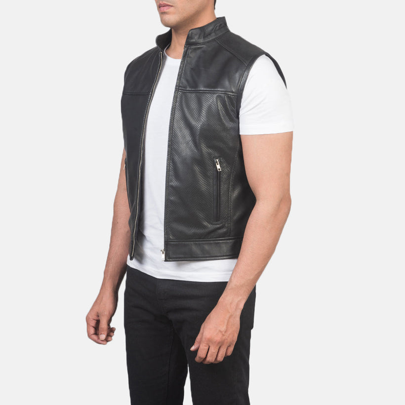 Roland Preto Leather Biker Vest para Homem