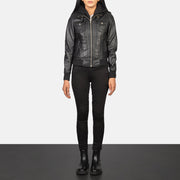 Roslyn Hooded Blusão Bomber de Couro para Mulher – alternate product view 3