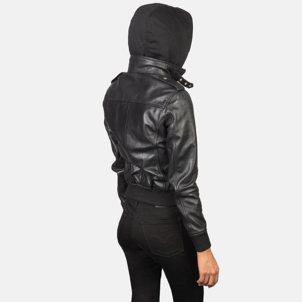Roslyn Hooded Blusão Bomber de Couro para Mulher – alternate product view 5