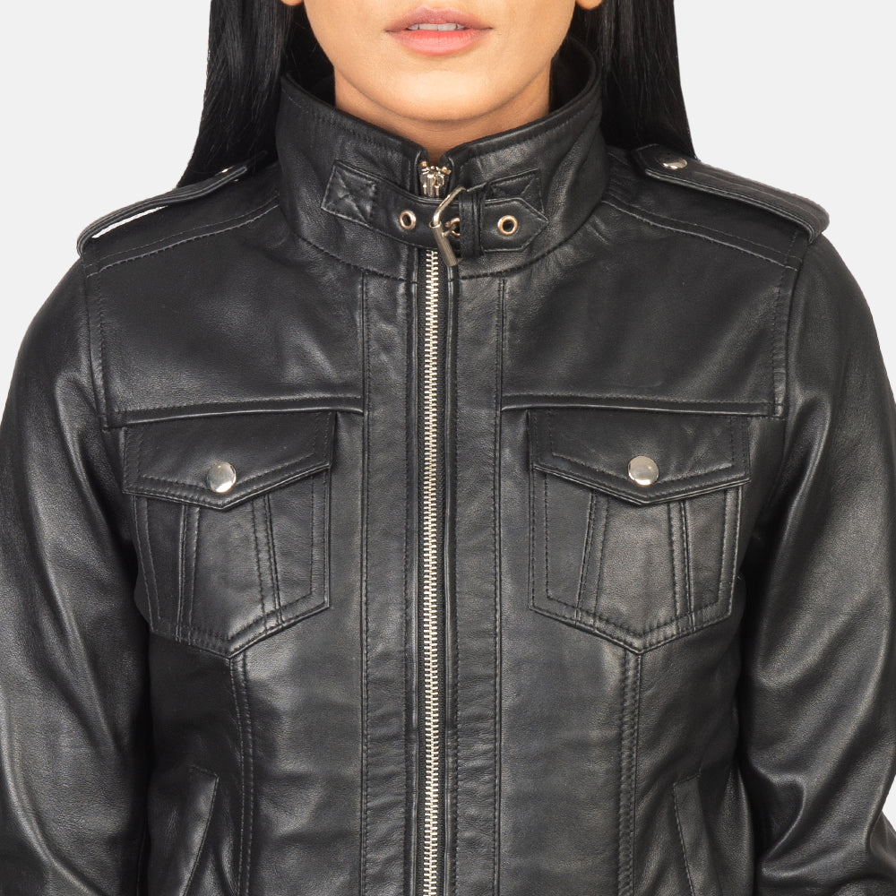 Roslyn Hooded Blusão Bomber de Couro para Mulher – alternate product view 6