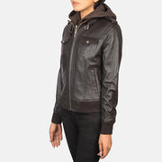 Brown Sheepskin Leather Bomber Jacket - Back View Showing Tailored Shoulder Fit &amp; Clean Hemline