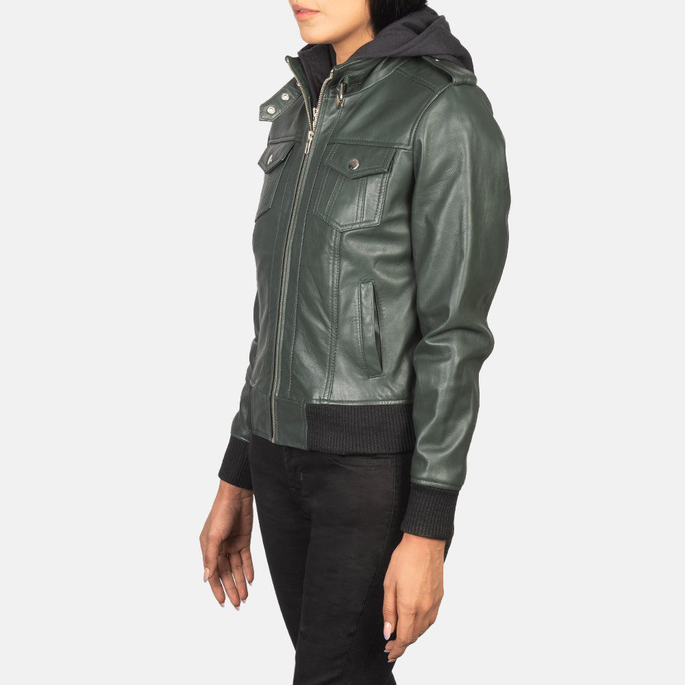 Roslyn Hooded Blusão Bomber de Couro para Mulher – alternate product view 2