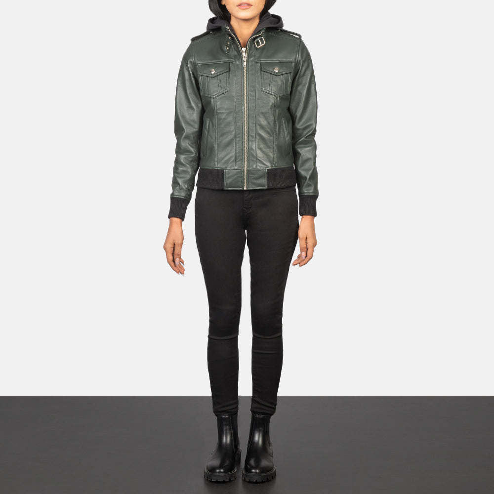 Roslyn Hooded Blusão Bomber de Couro para Mulher – alternate product view 3