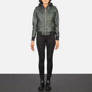 Roslyn Hooded Blusão Bomber de Couro para Mulher – alternate product view 3