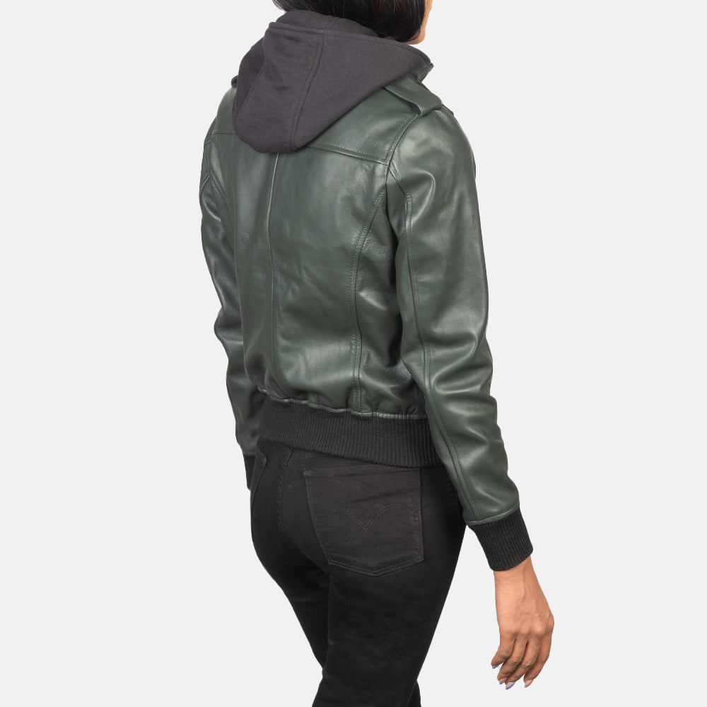 Roslyn Hooded Blusão Bomber de Couro para Mulher – alternate product view 5