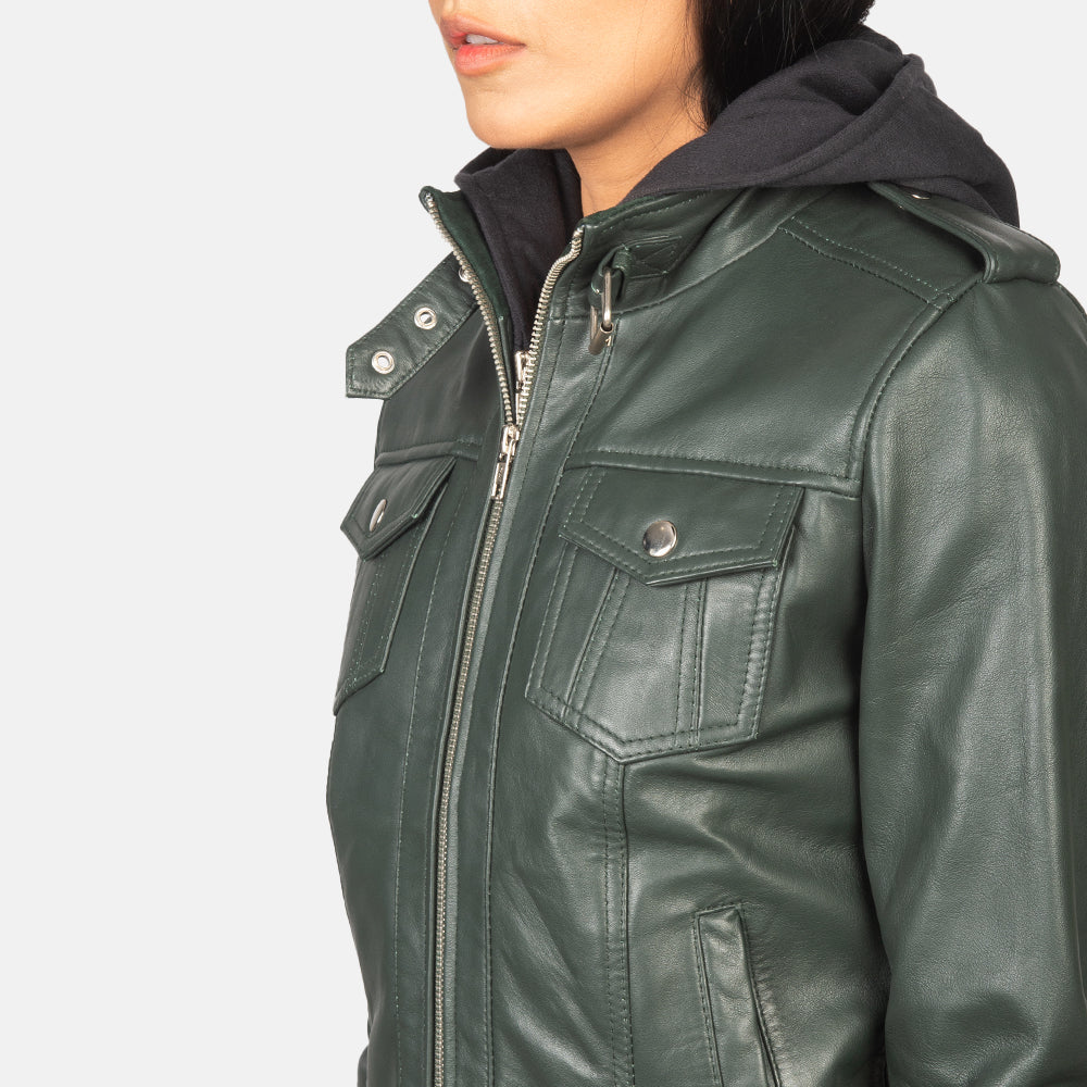 Roslyn Hooded Blusão Bomber de Couro para Mulher – alternate product view 6