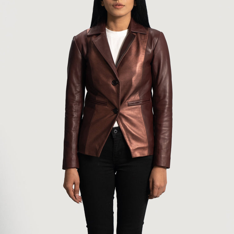 Ruby Metallic Bordô Blazer em Couro em Couro para Mulher