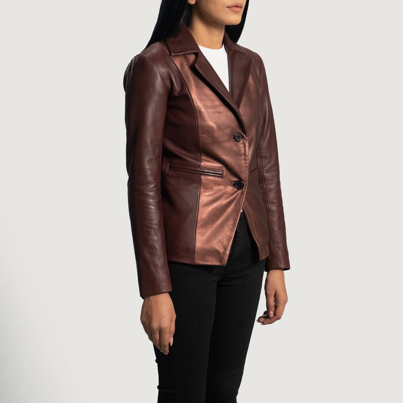 Ruby Metallic Bordô Blazer em Couro em Couro para Mulher