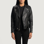 
Pormenor de alfaiataria da bainha em Rumy Maroon Leather Biker Jacket
