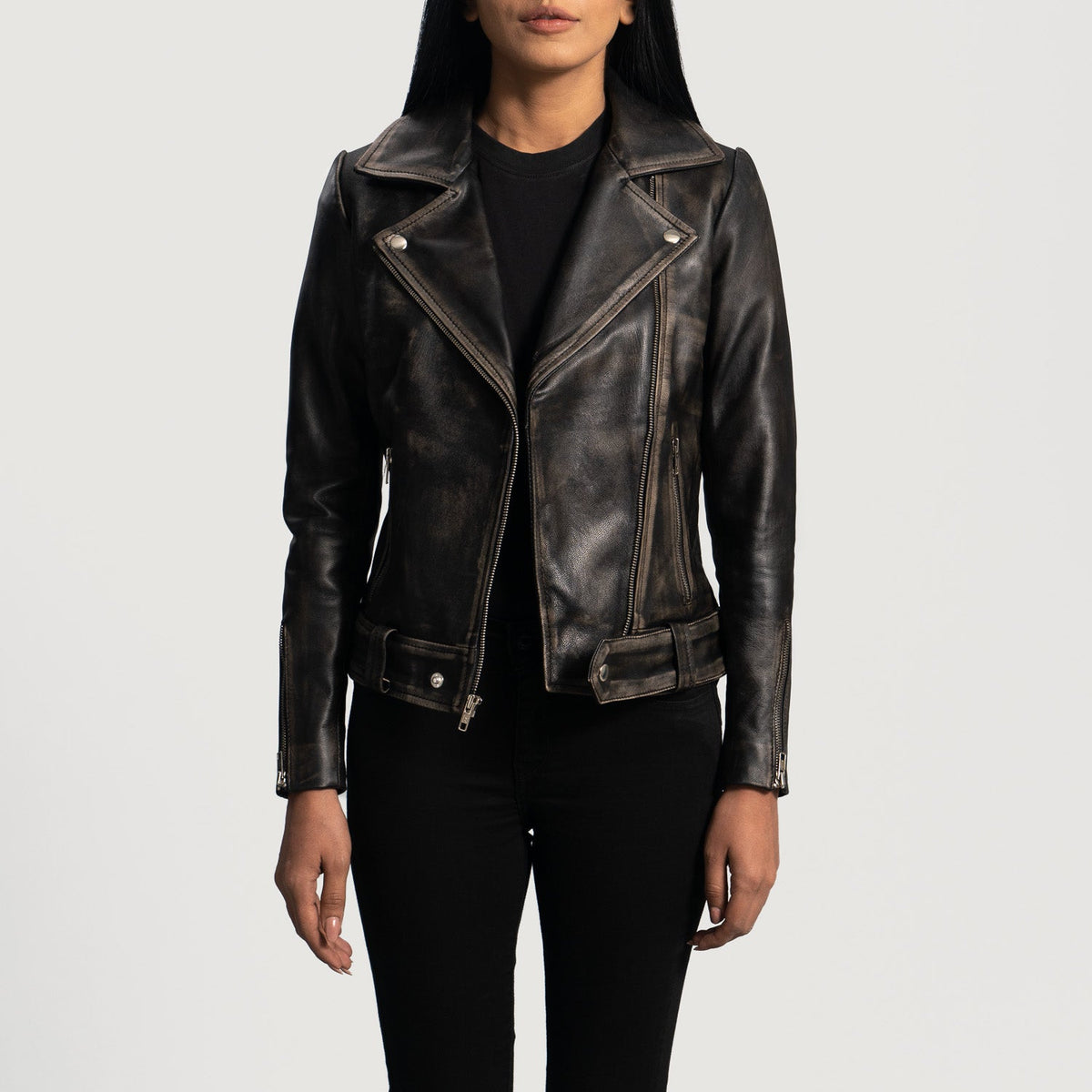
Rumy Bordô Jaqueta Biker de Couro para Mulher – alternate product view 1