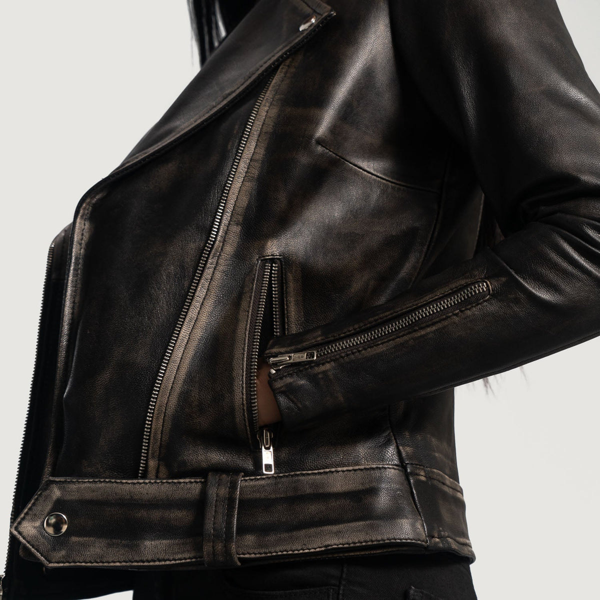 
Rumy Bordô Jaqueta Biker de Couro para Mulher – alternate product view 6