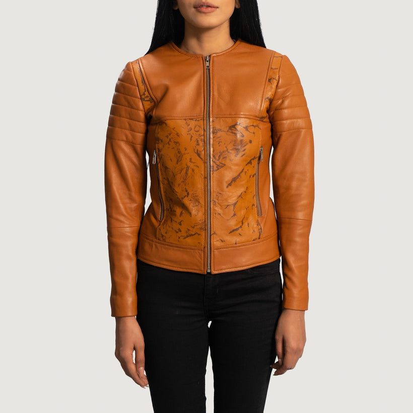 Sandy Castanho Claro Dye Blusão Biker de Couro para Mulher