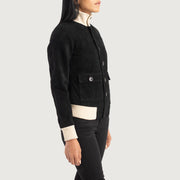 
Black Goatskin Suede Bomber Jacket - Vista traseira com ombros definidos e bainha impecável