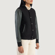 Green Sheepskin Leather Bomber Jacket - Back View Showing Tailored Shoulder Fit &amp; Clean Hemline