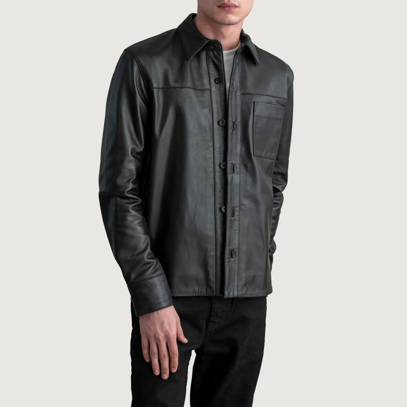 Scout Preto Leather Shirt para Homem