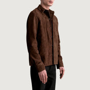 
Brown Goatskin suede Jacket - Vista traseira com ombros definidos e bainha impecável