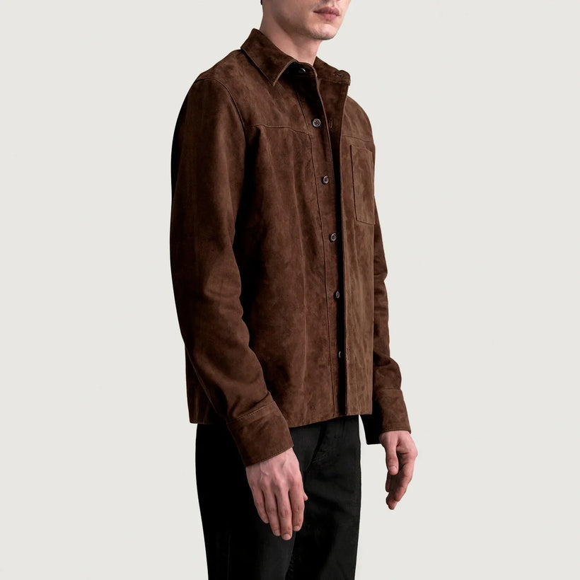 Scout Mocha Suede Leather Shirt para Homem