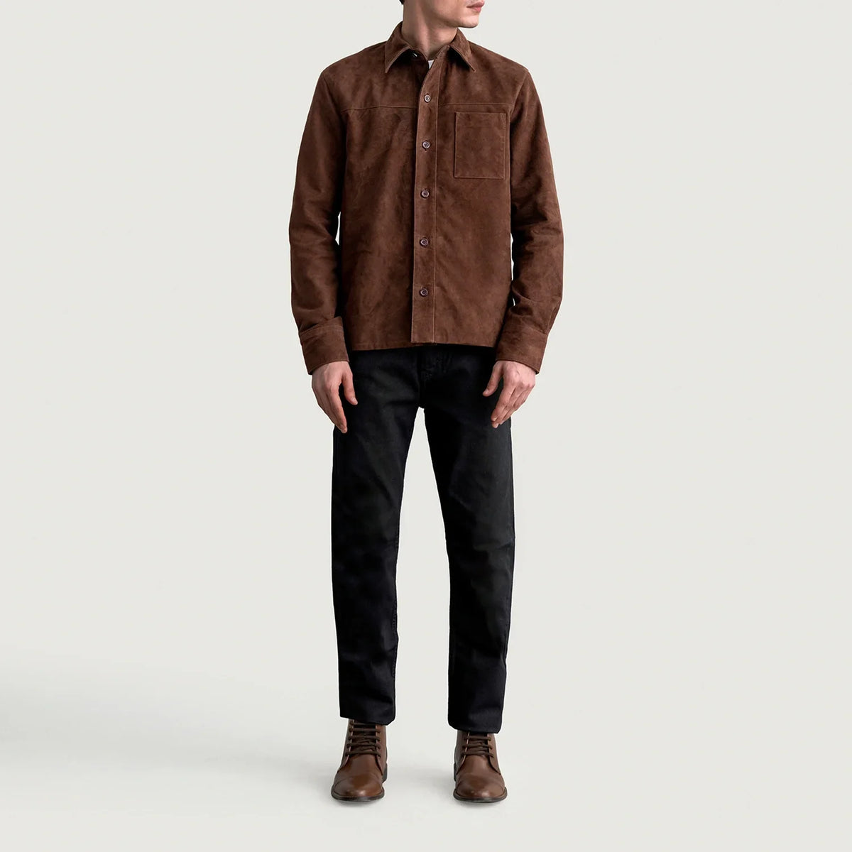
Vista detalhada of Shirt & Buttons Hardware on Scout Mocha Suede Leather Shirt para Homem para Homem