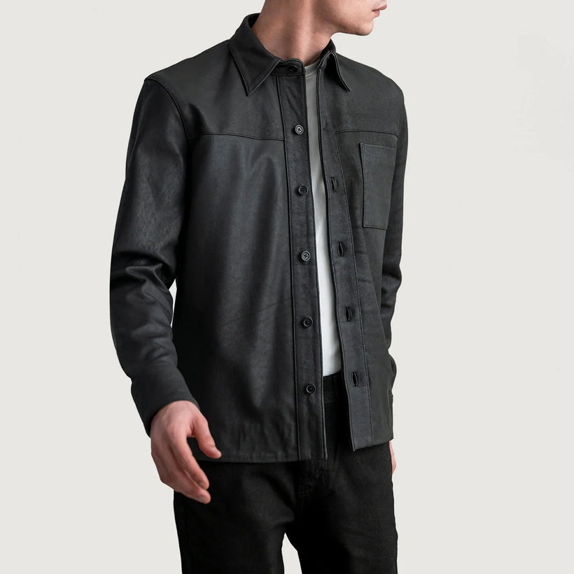 Scout Tumbled Preto Leather Shirt para Homem