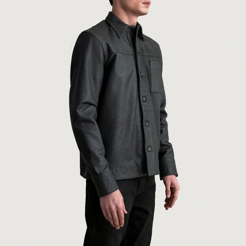 Scout Tumbled Preto Leather Shirt para Homem