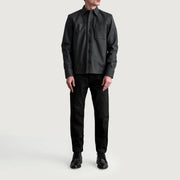 
Vista detalhada of Shirt & Buttons Hardware on Scout Tumbled Preto Leather Shirt para Homem