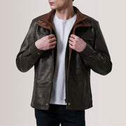 Sean Castanho Leather Classic Blusão de Couro para Homem For Men in Brown Sheepskin Leather - Front Profile View &amp; Tailored Silhouette | Buy Online