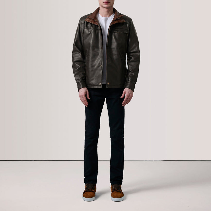 Sean Castanho Leather Classic Blusão de Couro para Homem