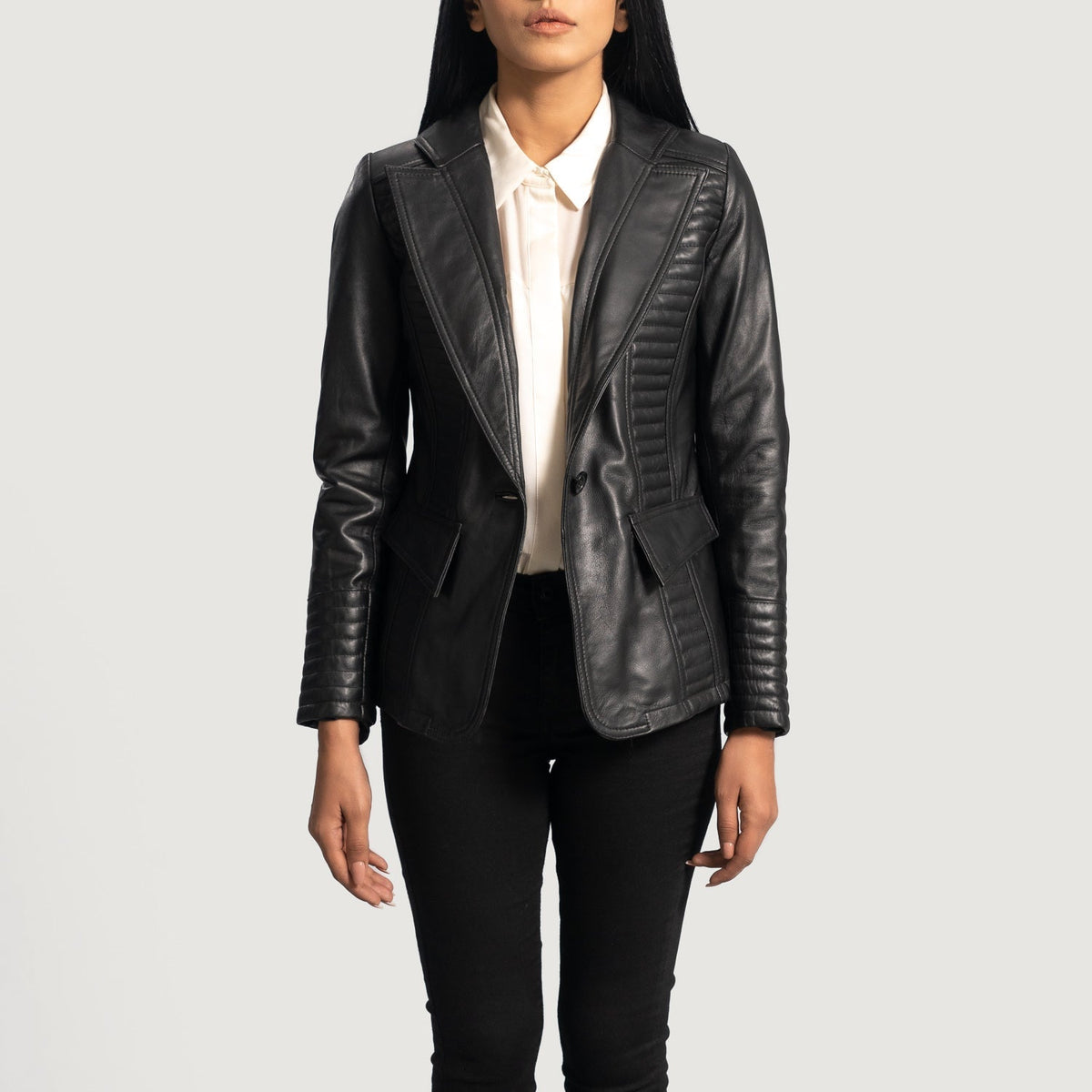 Women's leather blazer category