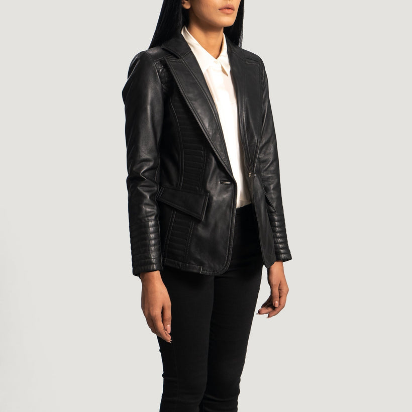 Selina Preto Blazer de Couro de Couro para Mulher