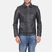 Sergeant Preto Blusão de Couro para Homem in Black Calfskin Leather - Front Profile View &amp; Tailored Silhouette | Buy Online