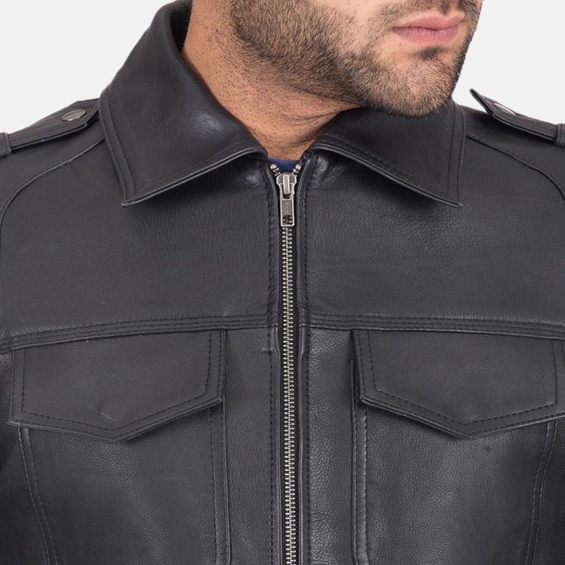 Sergeant Preto Jaqueta de Couro para Homem