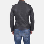 Sergeant Preto Blusão de Couro para Homem - Lateral Side Profile View Showing Sleeve Cut &amp; Athletic Taper Fit