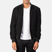 Men's Shane Preto Suede Blusão Bomber de Couro para Homem in Black Goatskin Suede - Front Profile View &amp; Tailored Silhouette | Buy Online