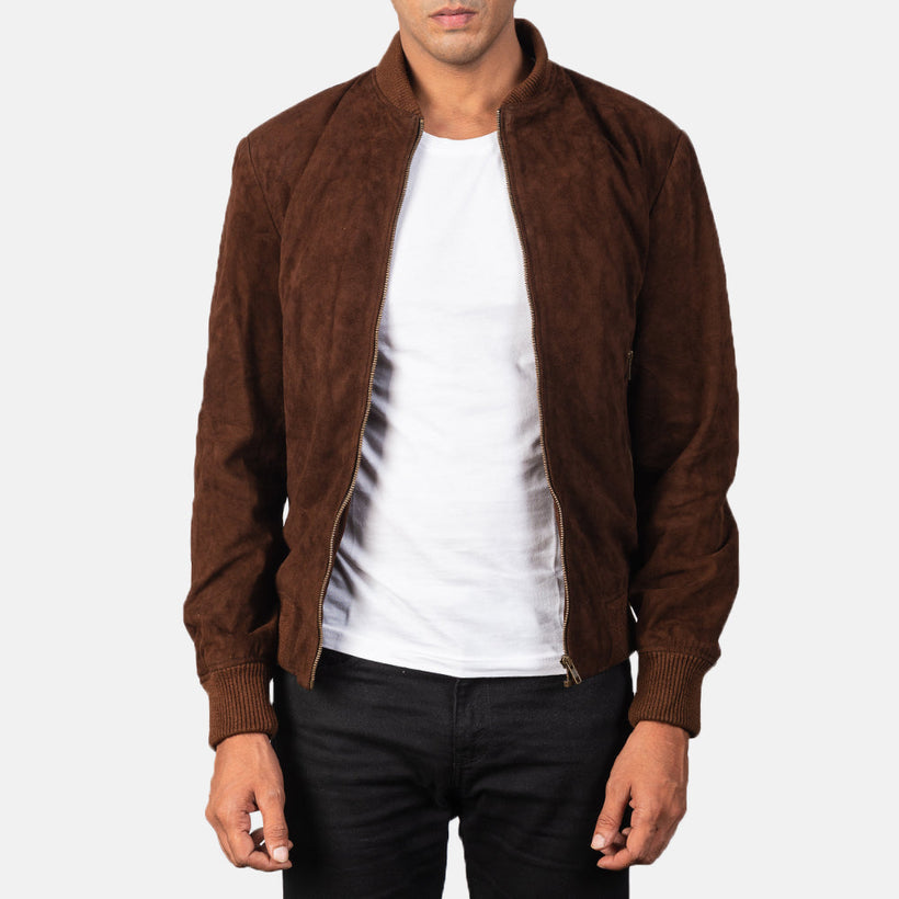 Shane Mocha Suede Blusão Bomber de Couro para Homem