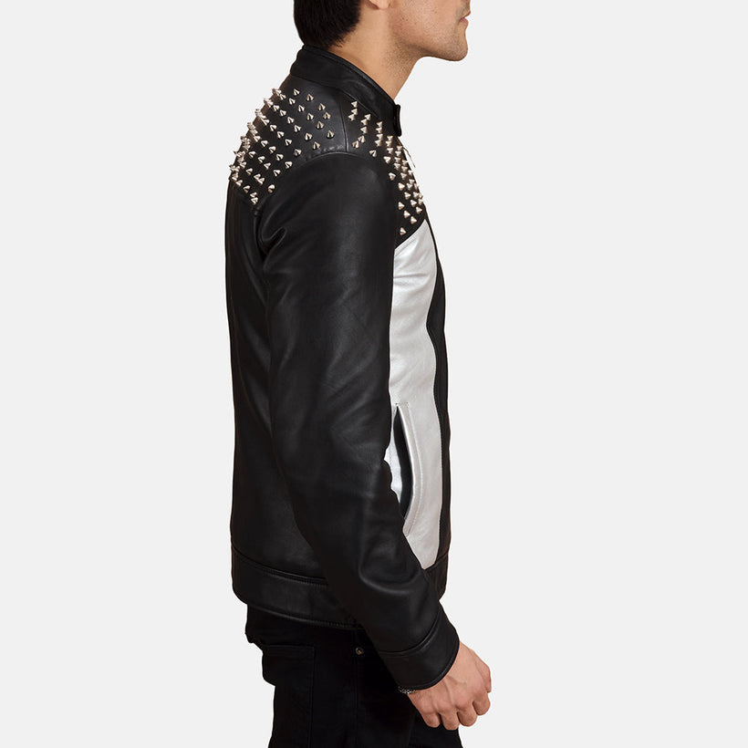 Shapron com Tachas Jaqueta Biker de Couro para Homem