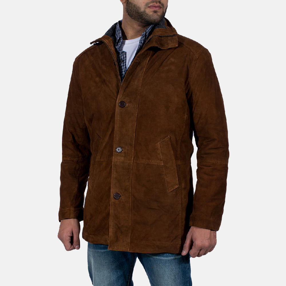Men's Sheriff Castanho Blusão de Camurça para Homem - Lateral Side Profile View Showing Sleeve Cut &amp; Athletic Taper Fit