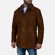 Men's Sheriff Castanho Blusão de Camurça para Homem - Lateral Side Profile View Showing Sleeve Cut &amp; Athletic Taper Fit